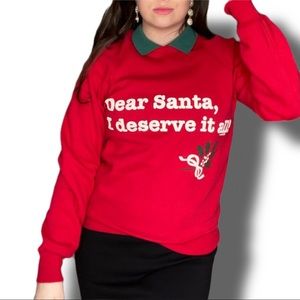 Vintage Christmas/Santa Sweatshirt Sweater with Green Collar Size Medium 1989